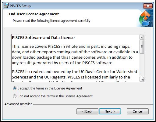 1.2 The PISCES license Look through the license, and then accept the