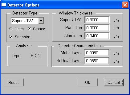 Chapter 4 Setup and Calibration Detector options are accessed through the detector options box displayed when Detector Options is selected from the Setup pull down menu.
