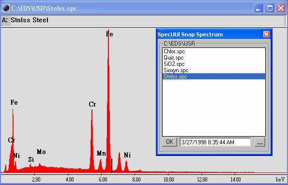 Chapter 5 Spectrum Basics 5.8.2 Snap Spectra Viewer If you need to examine many spectra files quickly, there is a function in one of the EDAX utility packages to do this.