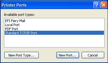 5 Windows 2000/XP/Server2003: Select Standard TCP/IP Port from the list of Available port types and