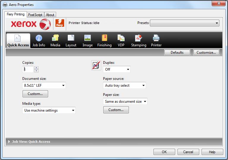 WINDOWS 33 TO SET PRINT OPTIONS FOR A SPECIFIC WINDOWS PRINT JOB WITH THE PRINTER DRIVER 1 In your application, select File > Print, and select the EX Print Server as your printer. 2 Click Properties.