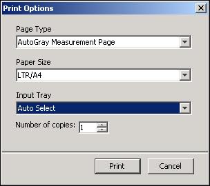 COLORWISE PRO TOOLS 23 8 In the Print Options dialog box that appears, choose the Input Tray to use for the measurement page and click Print.