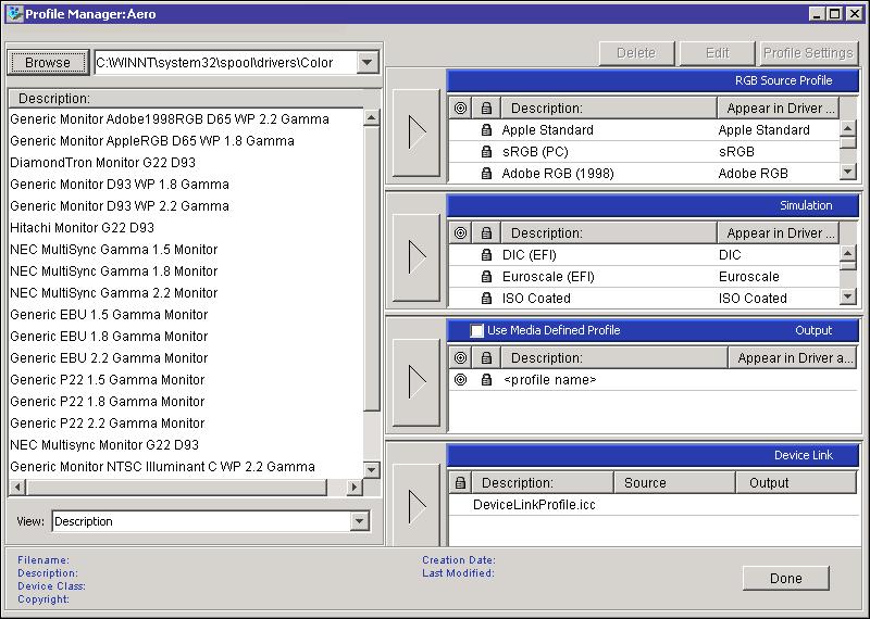 COLORWISE PRO TOOLS 27 TO DOWNLOAD DEVICE LINK PROFILES USING PROFILE MANAGER 1 In Profile Manager, if you do not see the Device Link Profile in the Description list, select the folder that contains