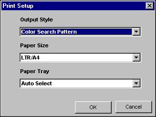 SPOT-ON 67 7 Choose the appropriate settings from the Output Style, Paper Size, and Paper Tray menus. For Output Style, choose Color Search Pattern or Color Neighbor Pattern.
