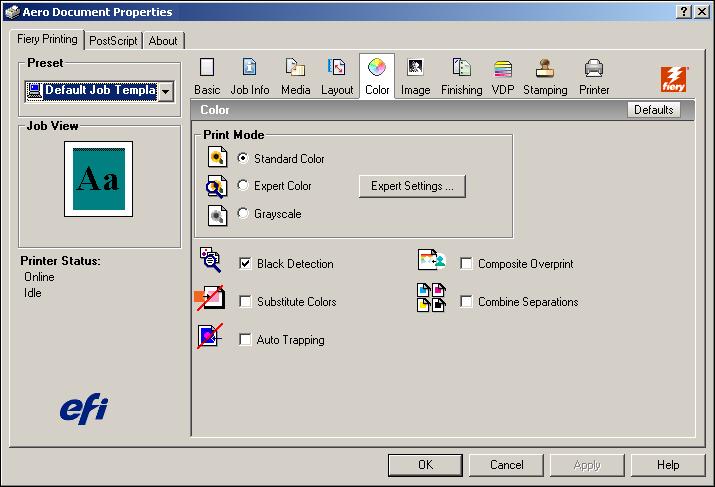 COLORWISE PRINT OPTIONS 95 3 Click the Color icon. 4 Specify the settings for the print options in the Color window.