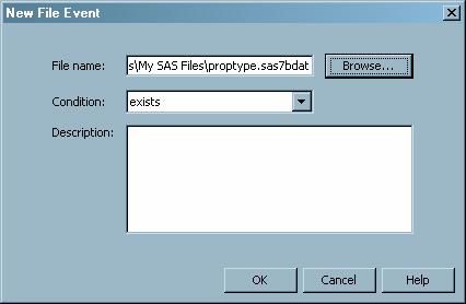 Specifying Dependencies 53 For example, when you select Actions ð Add File Event, the New File Event dialog box appears.