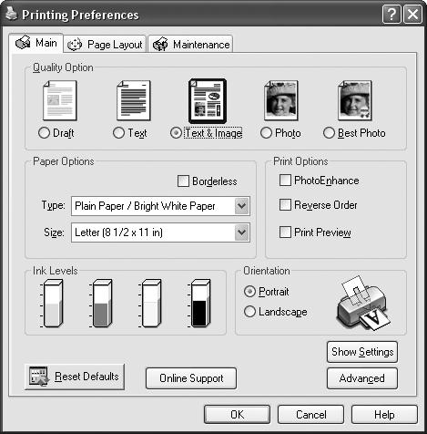 4. Make sure Epson Stylus CX4100 or Epson Stylus CX4700 is selected, then click the Preferences or Properties button. (If you see a Setup, Printer, or Options button, click it.