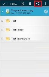 The My Files screen displays. b. In the My Files screen, select the file or folder that you want to share, and press the Share button. c.