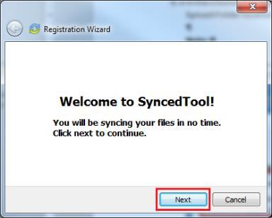 To register Synced Tool on a Windows or Mac machine: 1. After the Setup Wizard completes, the Registration Wizard will automatically launch.