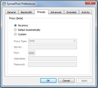 Custom, which allows you to apply custom proxy configurations if you are unable to automatically have the system detect your proxy server settings.