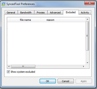 6. Click the Excluded tab to view a list of files that are being excluded from the sync process, and why they are being excluded. For example, a file might be excluded based on the file type. 7.