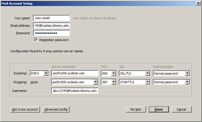 com 995 SSL/TLS Normal Password. For Outgoing server, use pod51000.
