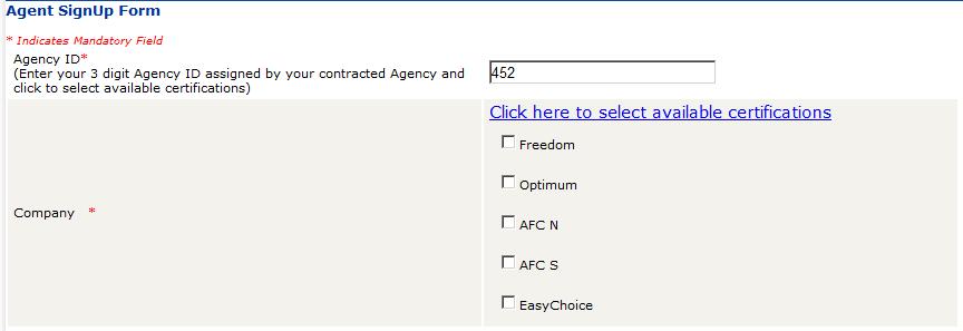 Enter the 3 digit Agency ID provided by your agency and then click to select the certifications available to your agency.