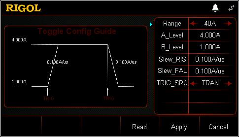 Chapter 2 Front Panel Operations RIGOL Figure 2-23 Guide Interface of Tog Operation The parameters for the toggled operation mode include range, Level A, Level B, rising slew rate, falling slew rate,
