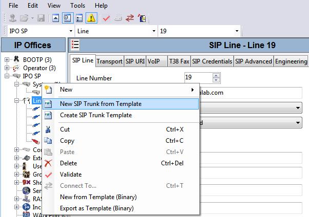 The default template location is C:\Program Files\Avaya\IP Office\Manager\Templates. In the pop-up window that appears (not shown), select the directory where the template file was copied in Step 1.