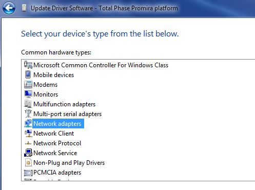 d. In the Select Network Adapter window, select Microsoft