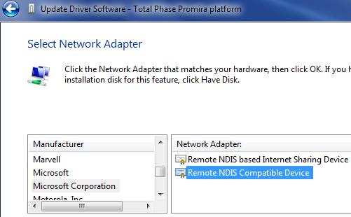Under the list of Network Adapter:, select Remote NDIS