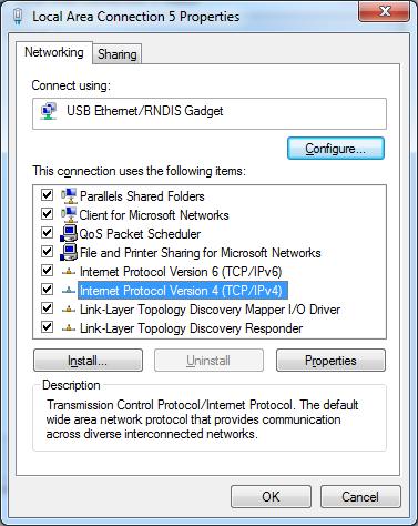 Figure 2 : Windows Network Interface Properties dialog. 8.