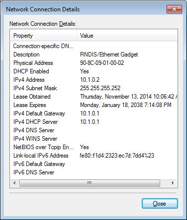Figure 4 : Windows Connection Details. 11. Select OK and Close to dismiss the dialogs. Linux 1.