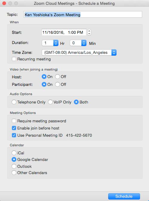 5 2. Enter the details for the Zoom meeting including location, day and time.