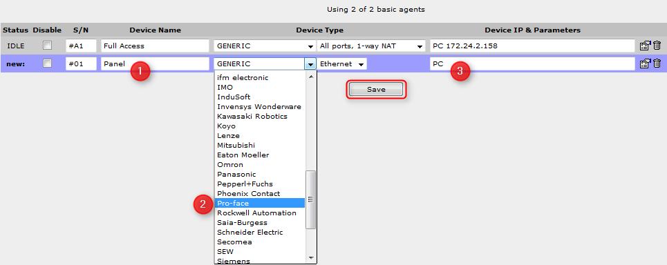 Fill in the information: Type a meaningful name that will describe the agent when logged into LinkManager or LinkManager Mobile Select the Pro-face agent from the scroll bar.