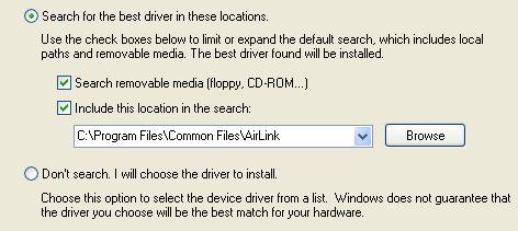 If the driver is on the CD and the CD is in your drive, you can just select Search removable media.
