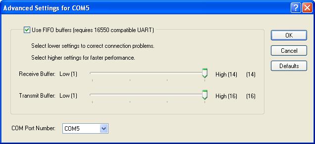 Figure 5-17: Advanced Settings Note: The COM port number assigned by driver installation is the next port that is available.