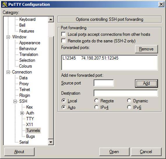 ALEOS 4.4.0 Software Configuration User Guide Figure 2-16: PuTTY: Creating an SSH tunnel 5.