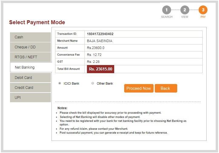 Step 6: a. Select the payment mode of your choice. You can choose any payment mode except UPI. b.
