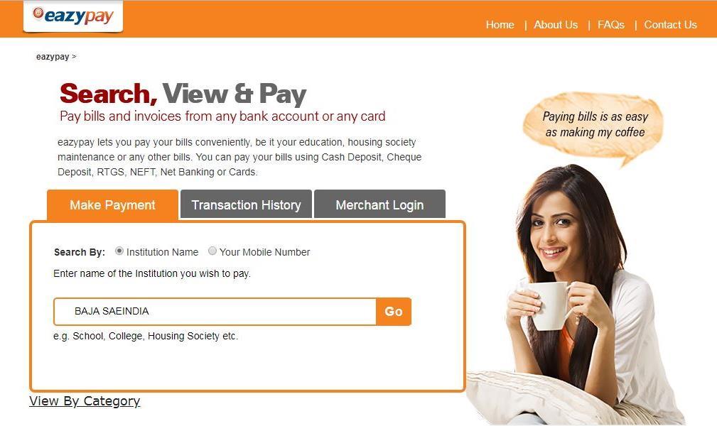 Step 2: a. The eazypay interface for ICICI bank will open in browser. b. The Make Payment tab is open by default. c.