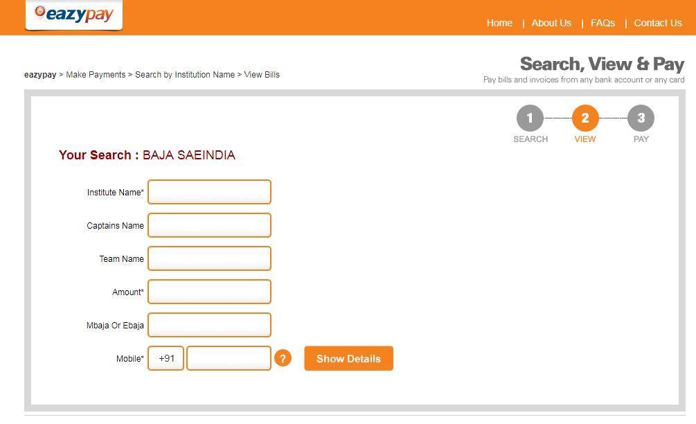 Step 3: a. Fill in the team details as shown below. Click on Show Details button after entering all the data.