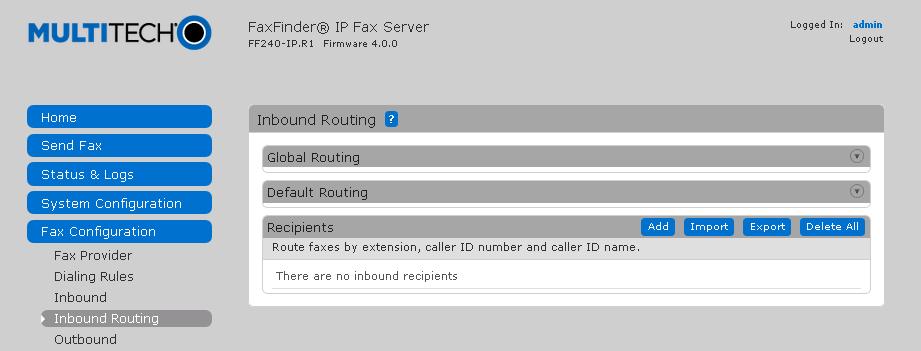 6.5. Administer Inbound Routing Under Fax Configuration, select Inbound