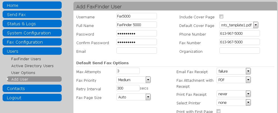 Enter descriptive values for Username and Full Name. Enter the desired value for Password and Confirm Password.