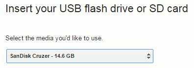 In the next screen, select the USB drive you inserted in step 7 (see Figure 85). Figure 85. USB Drive 15. Click Continue. 16. In the next screen, click Create Now.