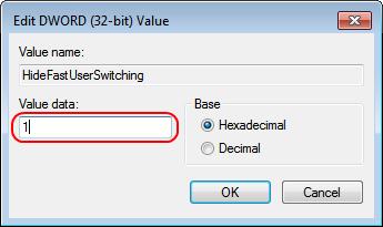 Registry Editor 3. Right-click the System folder. 4. Click New, DWORD (32-bit) value (see Figure 34). 5. Type HideFastUserSwitching and press Enter. 6. Double-click the HideFastUserSwitching value. 7.