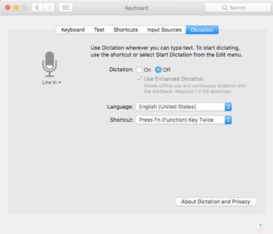Technical Specifications To disable Dictation in an OS X device: 1.