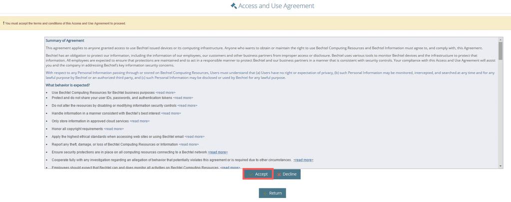 After reviewing the agreement, click the Accept button to continue. 10.