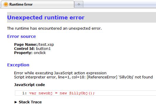 Runtime Error Page box.