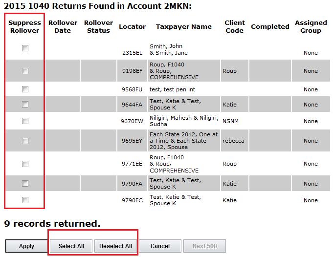 If desired, select the option to list only those returns that have not rolled over. 7. Click Continue. FIGURE 13 8.