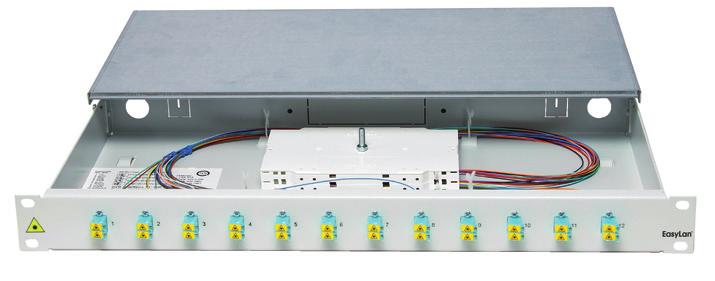 Ordering information OVB splice box 19" 1U fixed installation fully loaded (without splice protection and holder) pigtails mated and inserted (variant 1), loaded with 24xST G50/125 OM3 LVB6C3E33MC