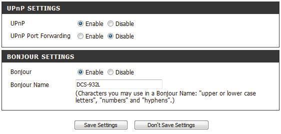 Section 3 - Configuration Bonjour: Enable this to allow other network devices to connect to