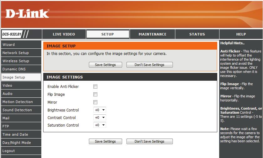 Section 3 - Configuration This section allows you to configure the image settings for your camera. Enable Anti Flicker: Select this box to enable anti flicker.