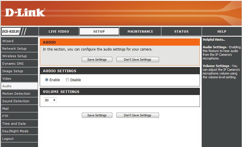Section 3 - Configuration Audio This section allows you to configure the audio settings for your camera.