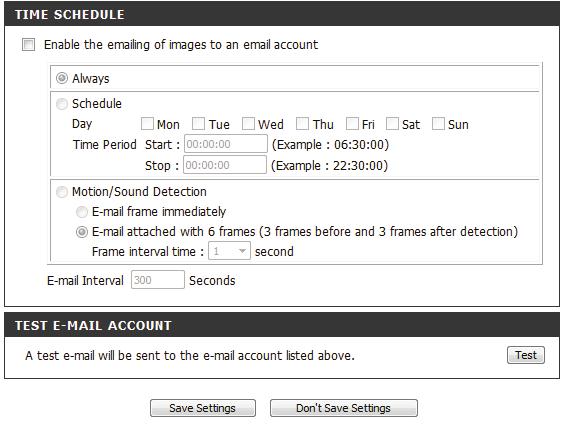 Section 3 - Configuration Enable e-mail image to e-mail account: Enable this option to allow snapshots to be sent using the settings entered above.