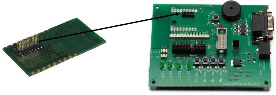 The module carrier board is a cut down version of the development board and due to its small form factor is ideal to be powered using the attached battery packs and distributed in the field to