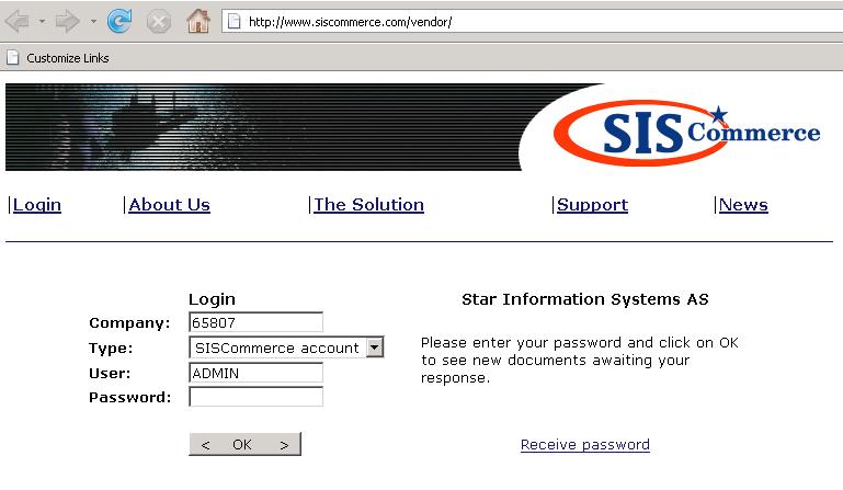 To log on to SISCommerce you can follow the login link in the e-mail, or you can enter the login address www.siscommerce.com/vendor into your internet browser.