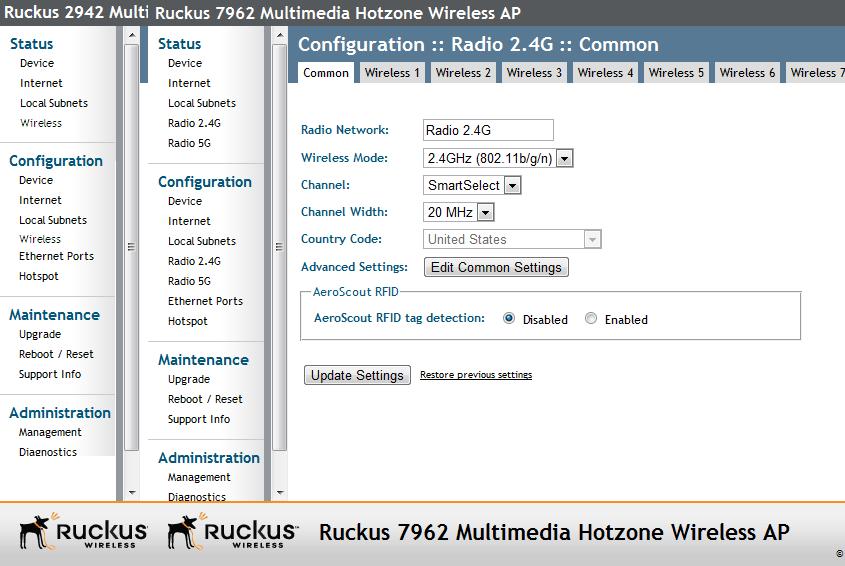 Navigating the Web Interface If You Are Using a Dual Band ZoneFlex Access Point If You Are Using a Dual Band ZoneFlex Access Point If your ZoneFlex AP model is a dual band AP (e.g., R300/7982/7372/7962/7363), note that elements on the Web interface menu are slightly different from the other (single band) ZoneFlex AP models.