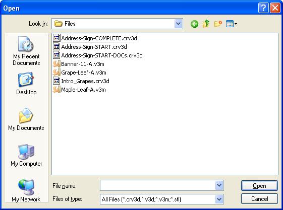Import a Component or 3D Model This command opens the File Open dialog window, allowing existing Aspire files (CRV3D extension) and importable 3D files to be selected and opened.