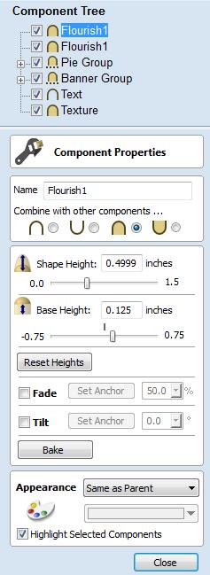 Component Properties The component properties form allows you to adjust a number of dynamic properties for each selected component.