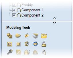 Component Manager The Modeling tab All of the tools relating to the creation, editing and management of your 3D components can be found on the Modeling tools page, which is normally available as a